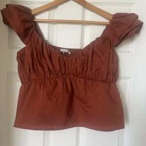Abercrombie & Fitch Rust Brown Ruffle-Sleeve Crop Top